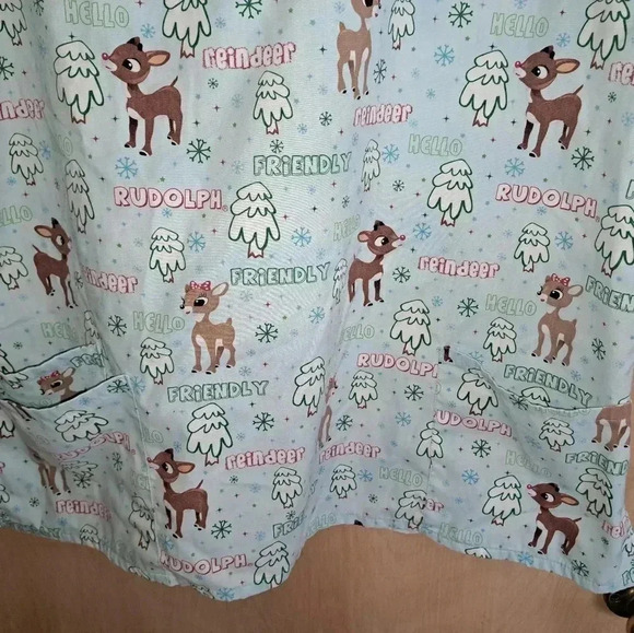 Rudolph the Red Nosed Reindeer Holiday Scrub Top XL Light Blue - Picture 4 of 4